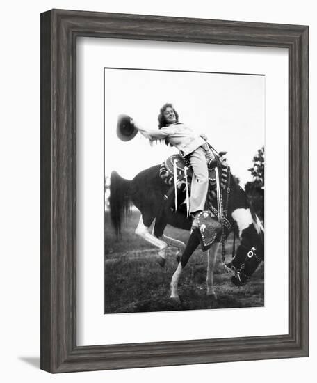 Young Woman on Phony Pony, Ca. 1940-null-Framed Photographic Print