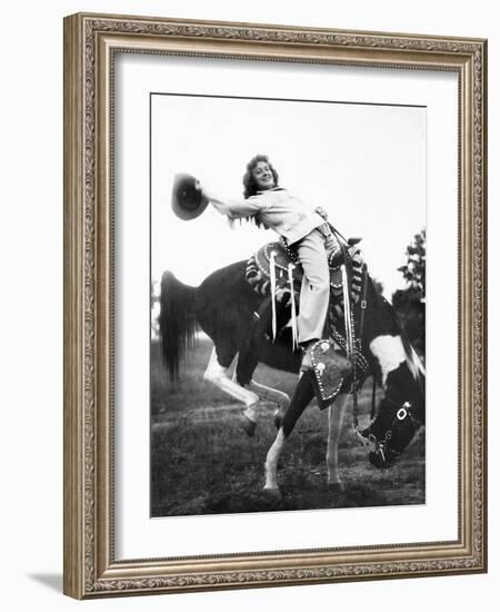 Young Woman on Phony Pony, Ca. 1940-null-Framed Photographic Print