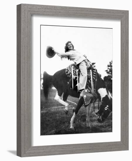 Young Woman on Phony Pony, Ca. 1940-null-Framed Photographic Print