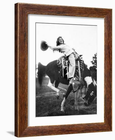 Young Woman on Phony Pony, Ca. 1940-null-Framed Photographic Print