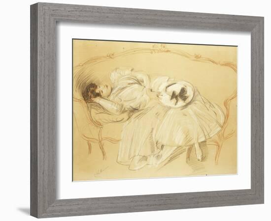 Young Woman on the Sofa; Jeune Femme Au Divan-Paul Cesar Helleu-Framed Giclee Print