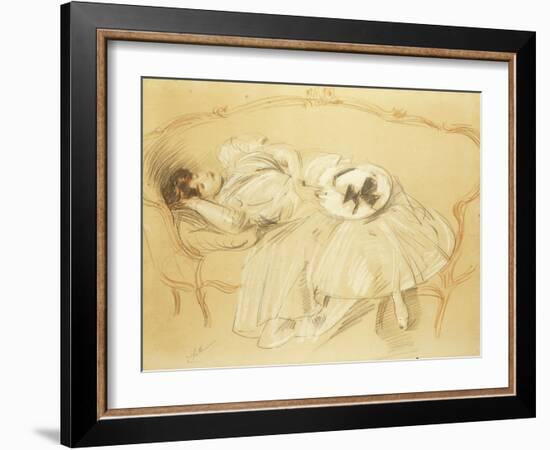 Young Woman on the Sofa; Jeune Femme Au Divan-Paul Cesar Helleu-Framed Giclee Print