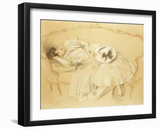 Young Woman on the Sofa; Jeune Femme Au Divan-Paul Cesar Helleu-Framed Giclee Print