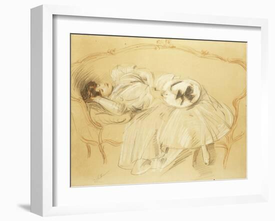 Young Woman on the Sofa; Jeune Femme Au Divan-Paul Cesar Helleu-Framed Giclee Print