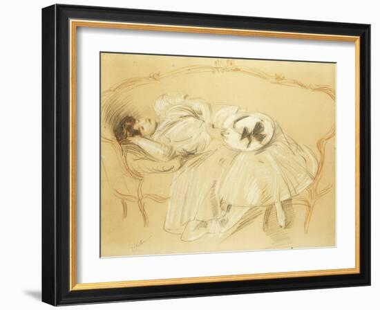 Young Woman on the Sofa; Jeune Femme Au Divan-Paul Cesar Helleu-Framed Giclee Print