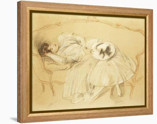 Young Woman on the Sofa; Jeune Femme Au Divan-Paul Cesar Helleu-Framed Premier Image Canvas