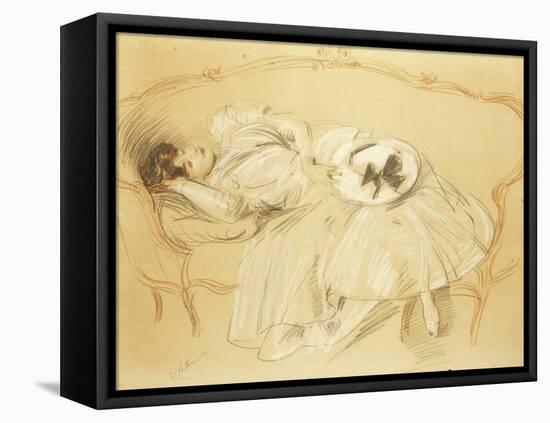 Young Woman on the Sofa; Jeune Femme Au Divan-Paul Cesar Helleu-Framed Premier Image Canvas