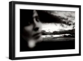 Young Woman Out of Focus in Front of Cloudy Sky Looking into the Camera-Torsten Richter-Framed Photographic Print
