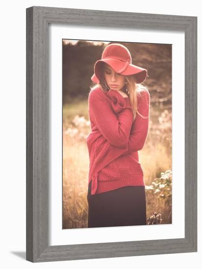 Young Woman Outdoors Wearing a Red Hat-Sabine Rosch-Framed Photographic Print