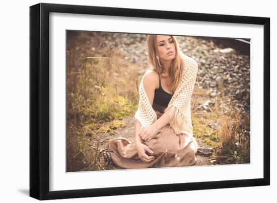 Young Woman Outdoors Wearing a Shawl-Sabine Rosch-Framed Photographic Print