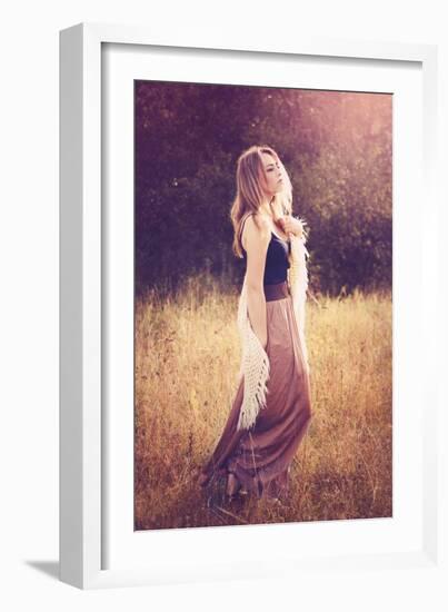 Young Woman Outdoors Wearing a Shawl-Sabine Rosch-Framed Photographic Print