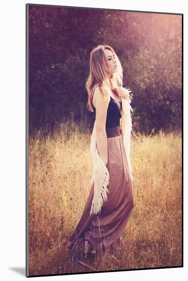 Young Woman Outdoors Wearing a Shawl-Sabine Rosch-Mounted Photographic Print