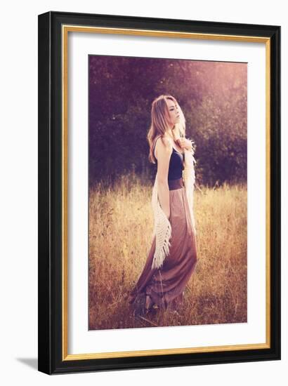 Young Woman Outdoors Wearing a Shawl-Sabine Rosch-Framed Photographic Print