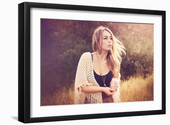 Young Woman Outdoors Wearing a Shawl-Sabine Rosch-Framed Photographic Print