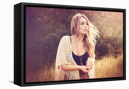 Young Woman Outdoors Wearing a Shawl-Sabine Rosch-Framed Premier Image Canvas