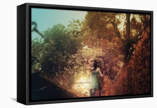 Young Woman Outdoors with Keys-Carolina Hernandez-Framed Premier Image Canvas