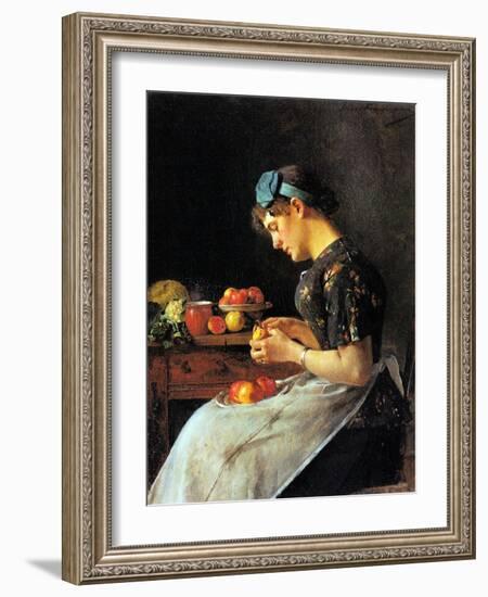 Young Woman Peeling Apples-Isidor Kaufmann-Framed Art Print