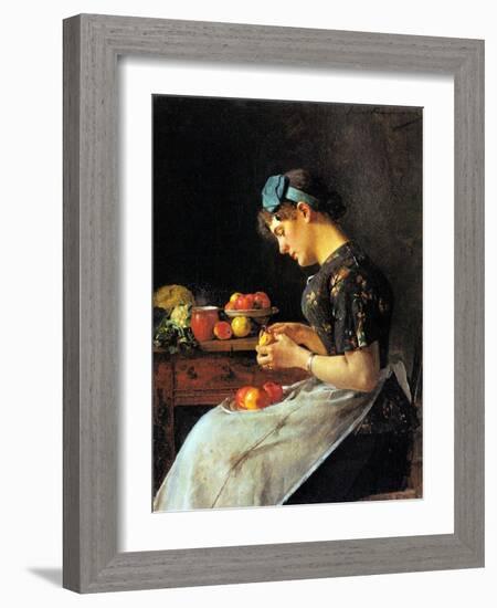 Young Woman Peeling Apples-Isidor Kaufmann-Framed Art Print