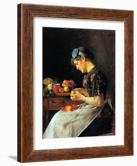 Young Woman Peeling Apples-Isidor Kaufmann-Framed Art Print