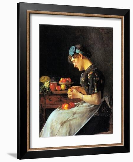 Young Woman Peeling Apples-Isidor Kaufmann-Framed Art Print