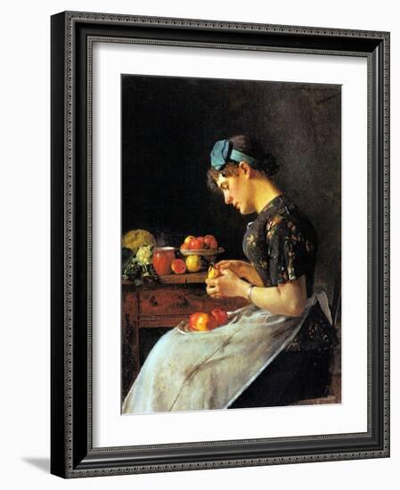 Young Woman Peeling Apples-Isidor Kaufmann-Framed Art Print