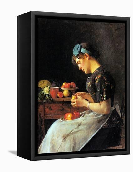 Young Woman Peeling Apples-Isidor Kaufmann-Framed Stretched Canvas