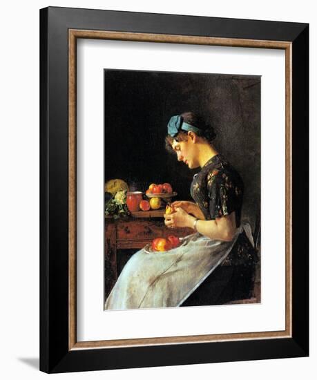 Young Woman Peeling Apples-Isidor Kaufmann-Framed Art Print