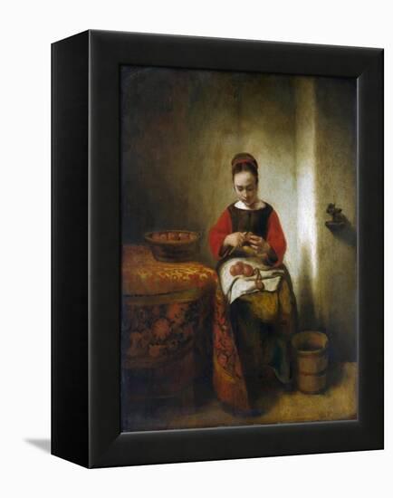Young Woman Peeling Apples-Nicholaes Maes-Framed Premier Image Canvas