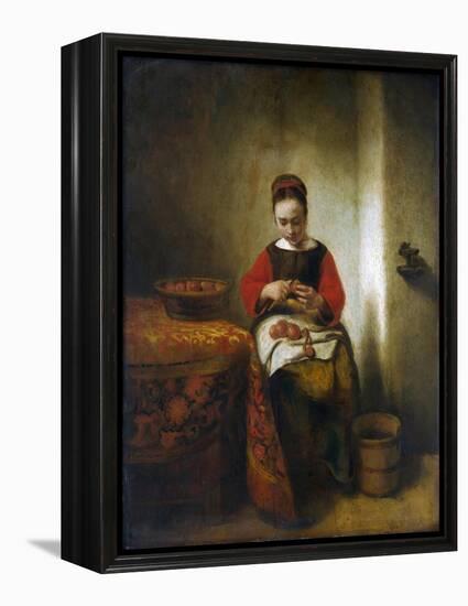 Young Woman Peeling Apples-Nicholaes Maes-Framed Premier Image Canvas