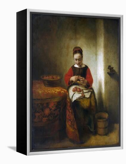 Young Woman Peeling Apples-Nicholaes Maes-Framed Premier Image Canvas