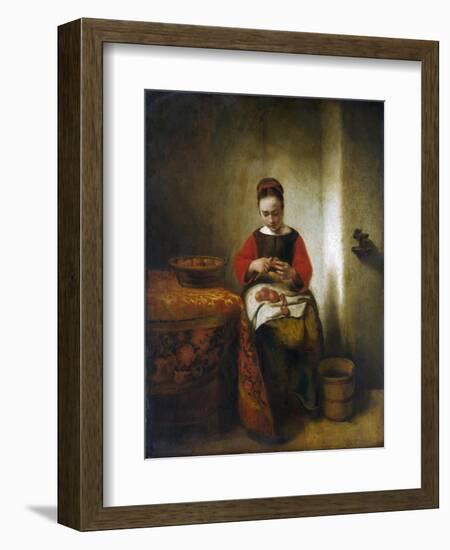 Young Woman Peeling Apples-Nicholaes Maes-Framed Premium Giclee Print