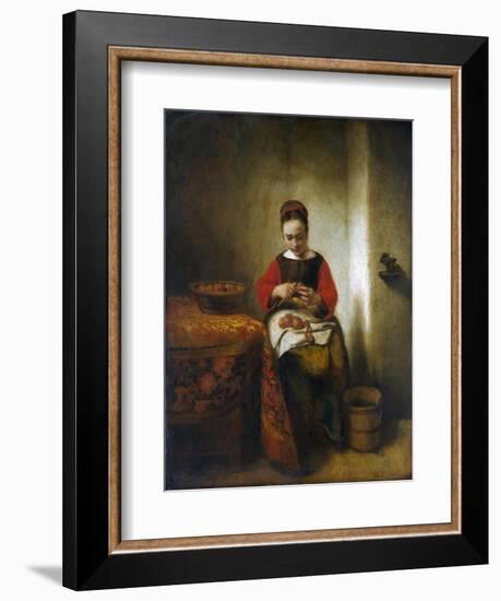 Young Woman Peeling Apples-Nicholaes Maes-Framed Premium Giclee Print