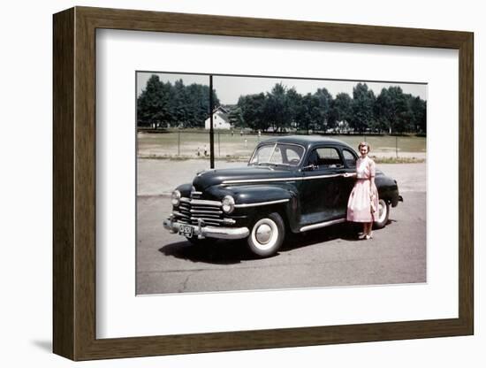Young Woman Poses with Her Plymouth Automobile, Ca. 1951.-Kirn Vintage Stock-Framed Photographic Print