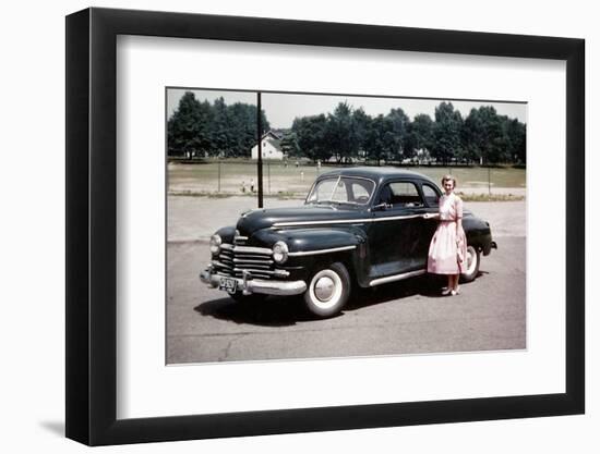 Young Woman Poses with Her Plymouth Automobile, Ca. 1951.-Kirn Vintage Stock-Framed Photographic Print