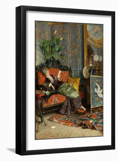 Young Woman Reading, 1875 (Oil on Panel)-Lucius Rossi-Framed Giclee Print