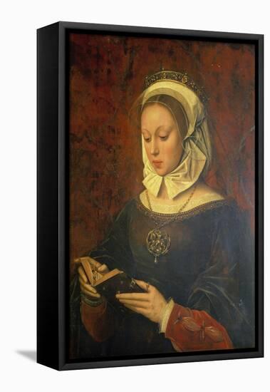 Young Woman Reading a Book of Hours-Ambrosius Benson-Framed Premier Image Canvas