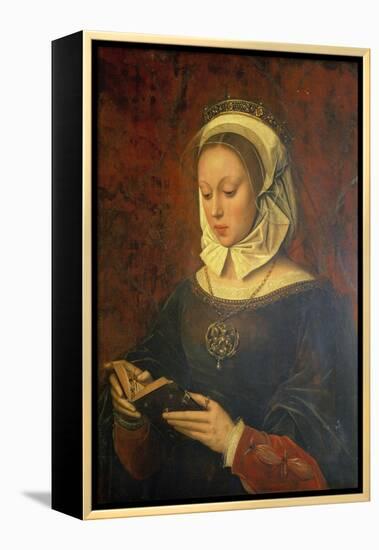 Young Woman Reading a Book of Hours-Ambrosius Benson-Framed Premier Image Canvas