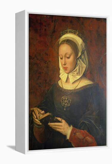 Young Woman Reading a Book of Hours-Ambrosius Benson-Framed Premier Image Canvas