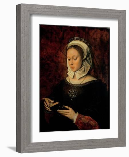 Young Woman Reading a Book of Hours-Ambrosius Benson-Framed Giclee Print