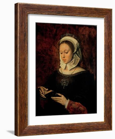 Young Woman Reading a Book of Hours-Ambrosius Benson-Framed Giclee Print