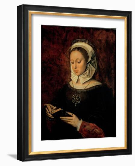 Young Woman Reading a Book of Hours-Ambrosius Benson-Framed Giclee Print