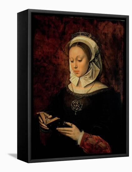 Young Woman Reading a Book of Hours-Ambrosius Benson-Framed Premier Image Canvas