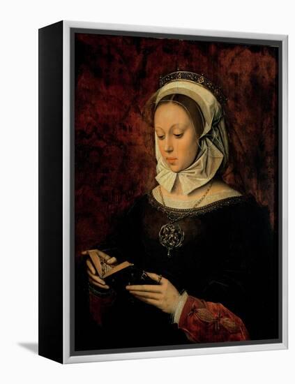 Young Woman Reading a Book of Hours-Ambrosius Benson-Framed Premier Image Canvas