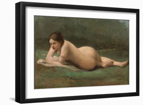 Young Woman Reclining on the Grass, C.1850-60 (Oil on Canvas)-Jean Baptiste Camille Corot-Framed Giclee Print