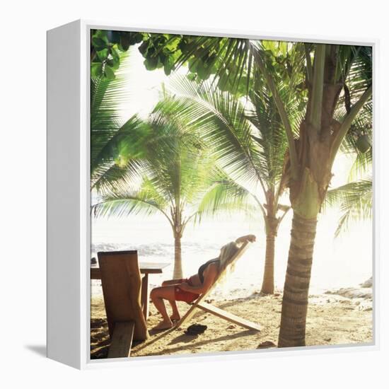 Young Woman Relaxes on Avellans Beach, Costa Rica, Central America-Aaron McCoy-Framed Premier Image Canvas