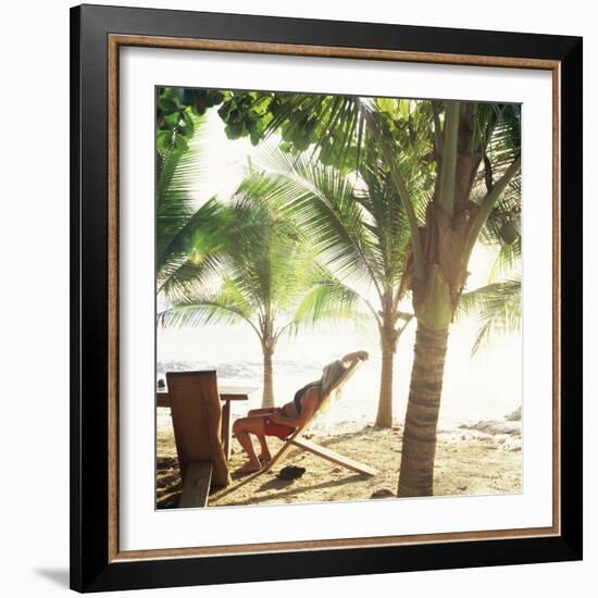 Young Woman Relaxes on Avellans Beach, Costa Rica, Central America-Aaron McCoy-Framed Photographic Print