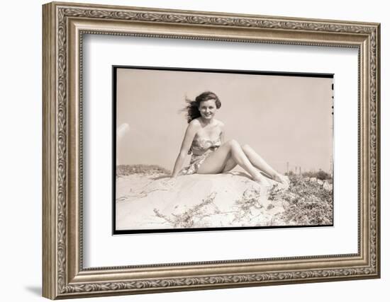 Young Woman Seated on Sand Dune-Bettmann-Framed Photographic Print