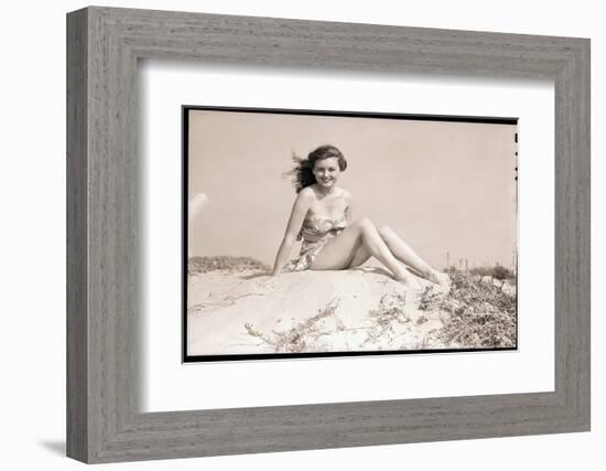 Young Woman Seated on Sand Dune-Bettmann-Framed Photographic Print