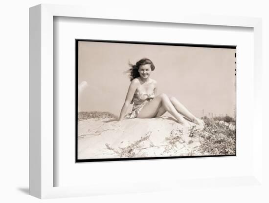 Young Woman Seated on Sand Dune-Bettmann-Framed Photographic Print