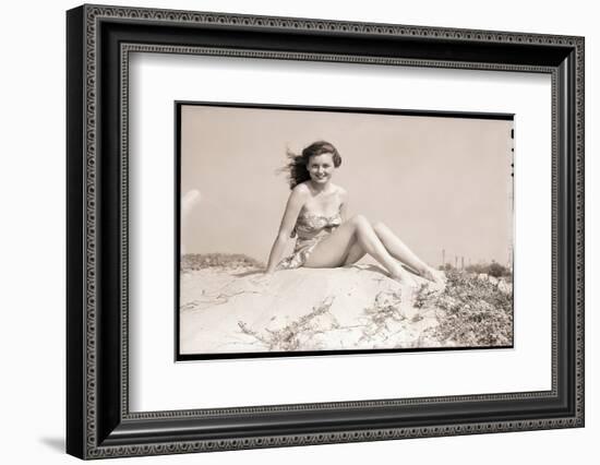 Young Woman Seated on Sand Dune-Bettmann-Framed Photographic Print